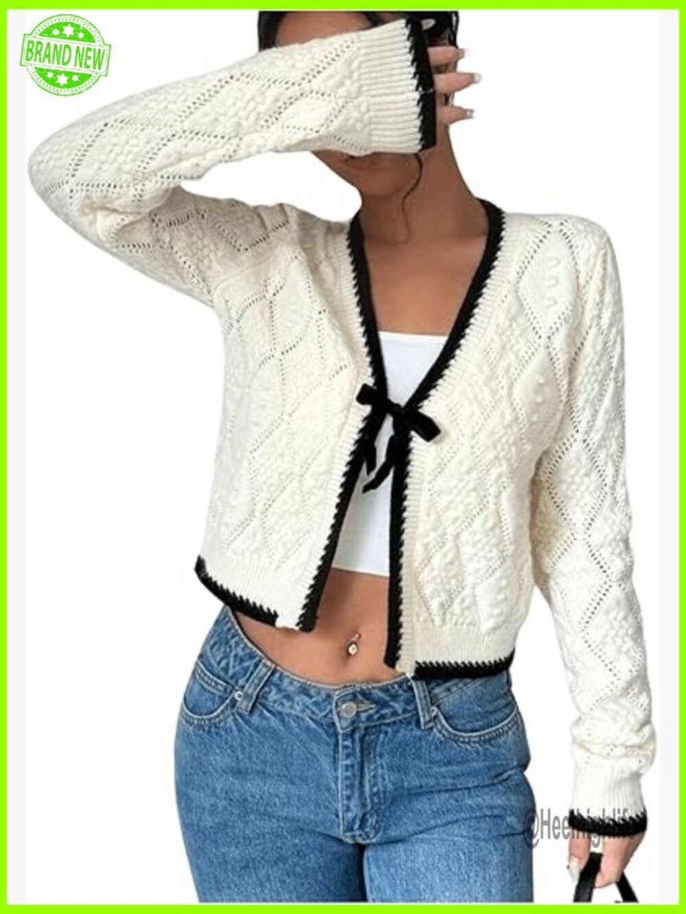 Long Sleeve Tie Front Cropped Cardigan Knit Top Regular Fit